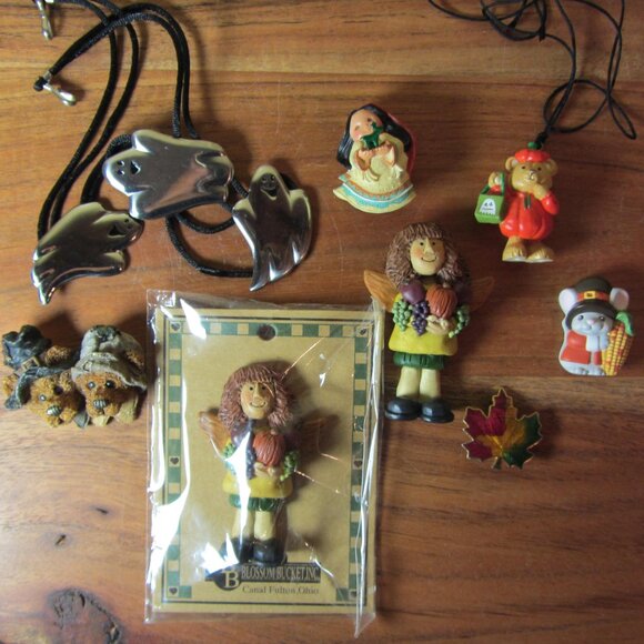 fall autumn thanksgiving jewelry lot 8 pieces leaf boyds bears mouse ghost (5008 - Picture 1 of 12